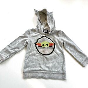 Star Wars Boys Baby Grogu Mandalorian Yoda Gray Pullover Sweater Hoodie Size 4T